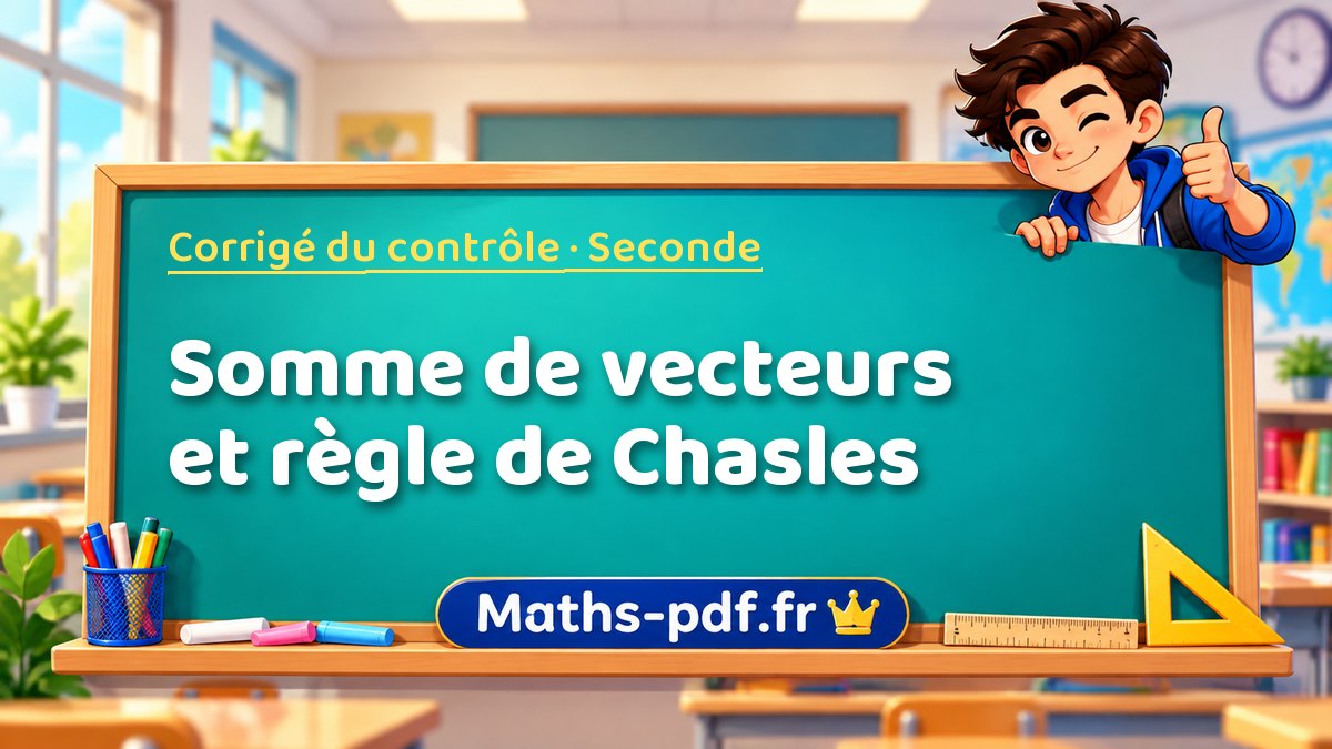 Somme de vecteurs et règle de Chasles – Corrigé de contrôle de maths niveau Seconde sur Maths-pdf.fr
