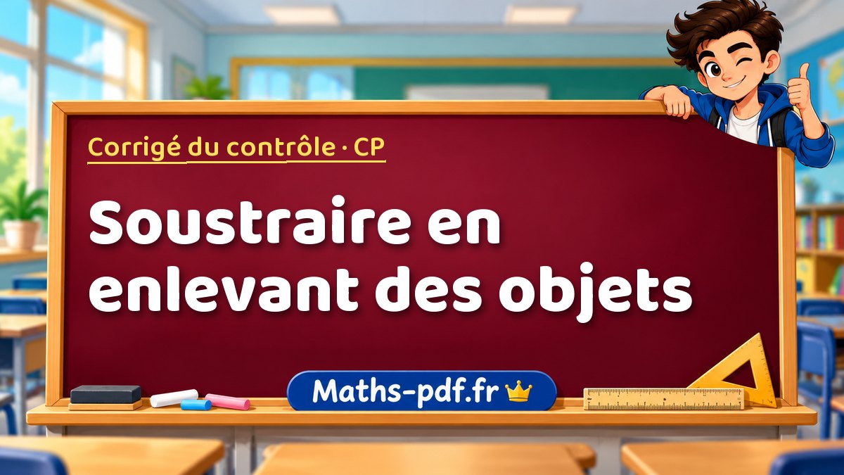 Soustraire en enlevant des objets – Corrigé de contrôle de maths niveau CP sur Maths-pdf.fr