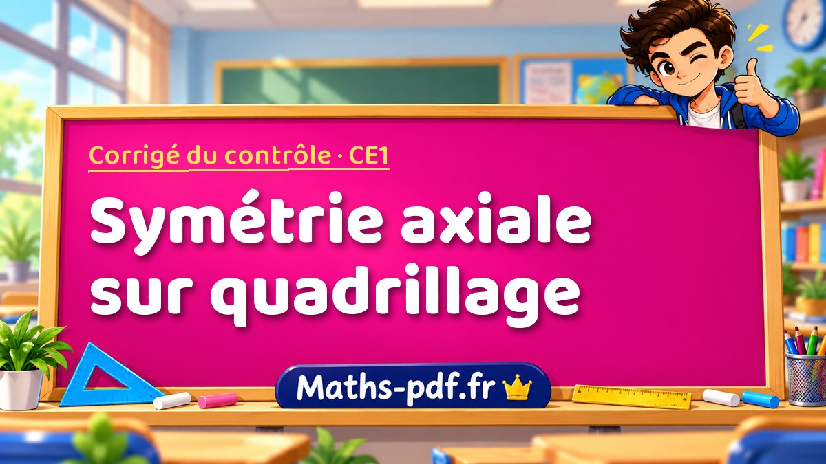 Symétrie axiale sur quadrillage – Corrigé de contrôle de maths niveau CE1 sur Maths-pdf.fr