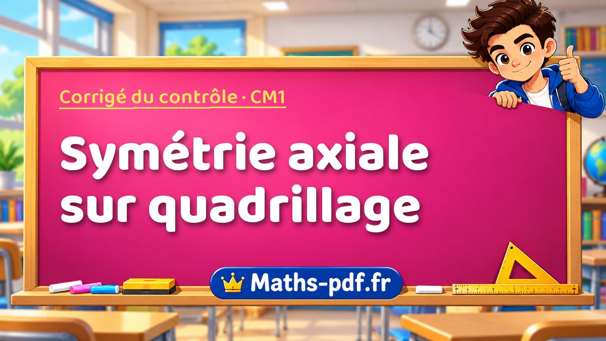 Symétrie axiale sur quadrillage – Corrigé de contrôle de maths niveau CM1 sur Maths-pdf.fr
