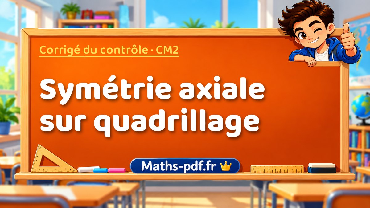 Symétrie axiale sur quadrillage – Corrigé de contrôle de maths niveau CM2 sur Maths-pdf.fr