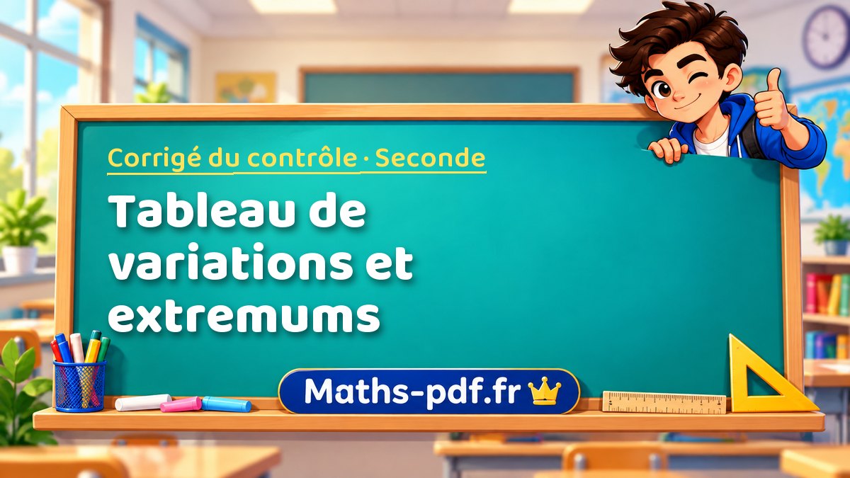 Tableau de variations et extremums – Corrigé de contrôle de maths niveau Seconde sur Maths-pdf.fr