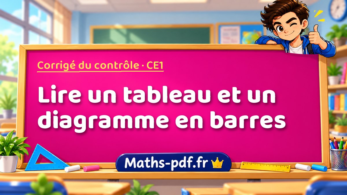 Lire un tableau et un diagramme en barres – Corrigé de contrôle de maths niveau CE1 sur Maths-pdf.fr