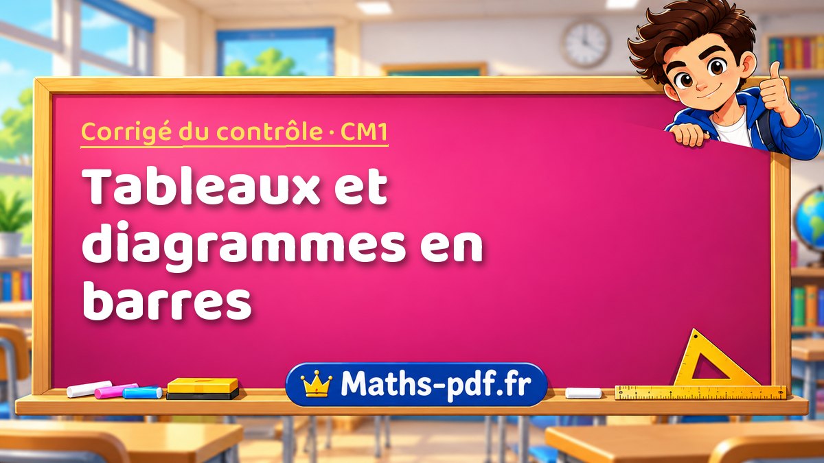 Tableaux et diagrammes en barres – Corrigé de contrôle de maths niveau CM1 sur Maths-pdf.fr