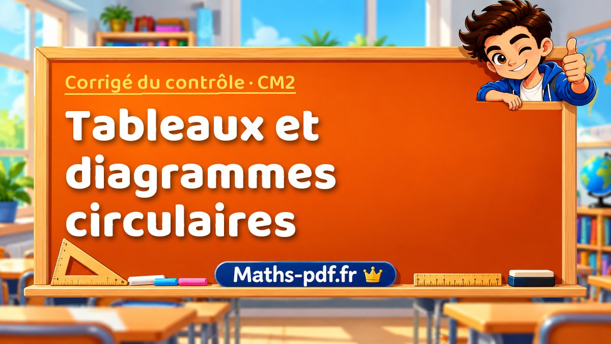 Tableaux et diagrammes circulaires – Corrigé de contrôle de maths niveau CM2 sur Maths-pdf.fr