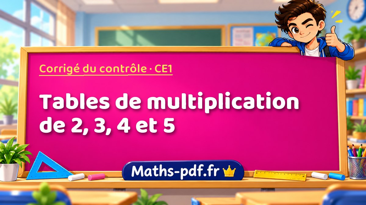 Tables de multiplication de 2, 3, 4 et 5 – Corrigé de contrôle de maths niveau CE1 sur Maths-pdf.fr