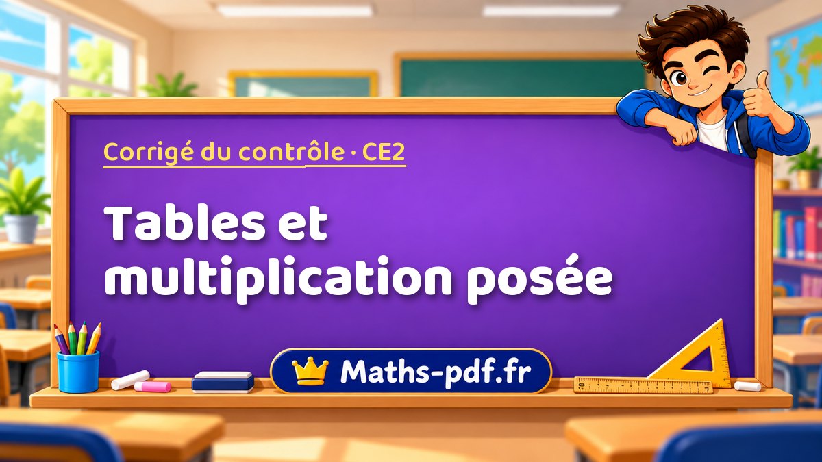 Tables et multiplication posée – Corrigé de contrôle de maths niveau CE2 sur Maths-pdf.fr