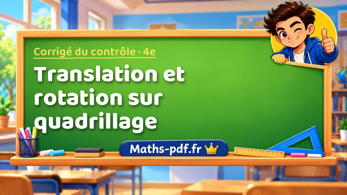 Translation et rotation sur quadrillage – Corrigé de contrôle de maths niveau 4e sur Maths-pdf.fr