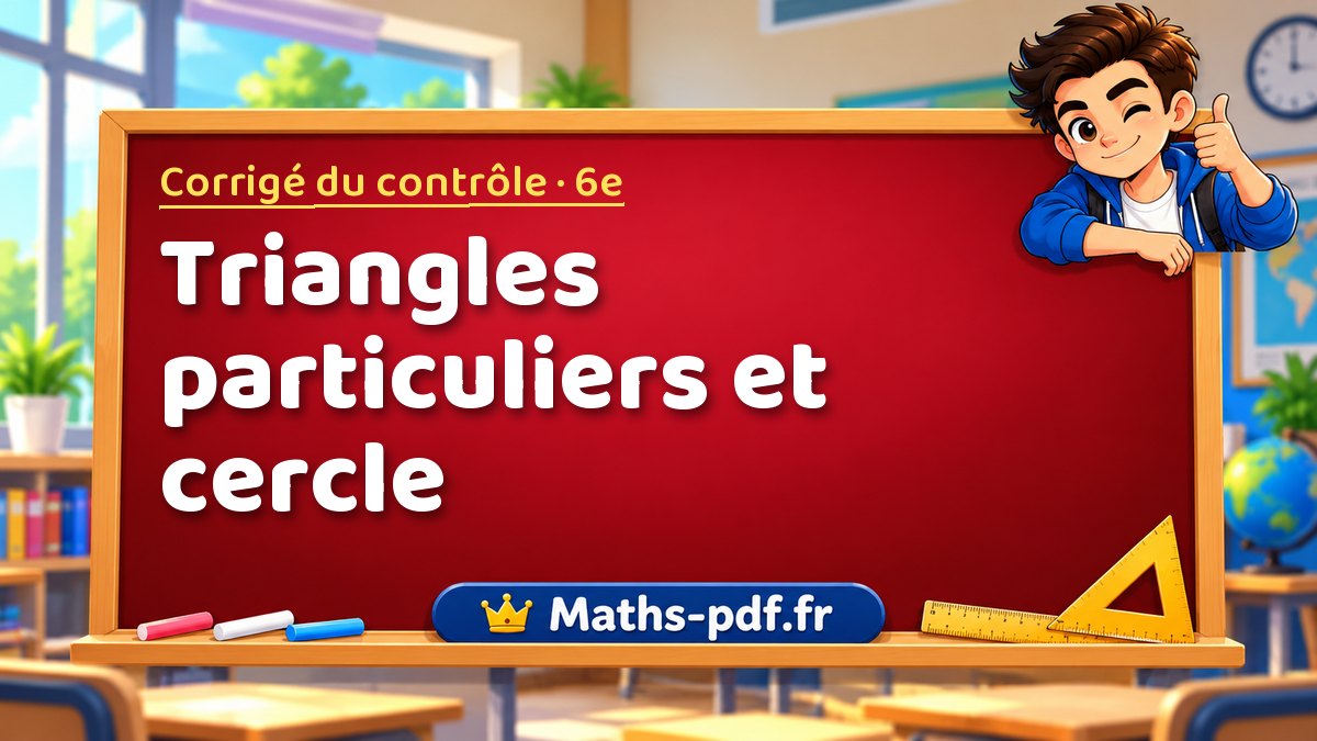 Triangles particuliers et cercle – Corrigé de contrôle de maths niveau 6e sur Maths-pdf.fr