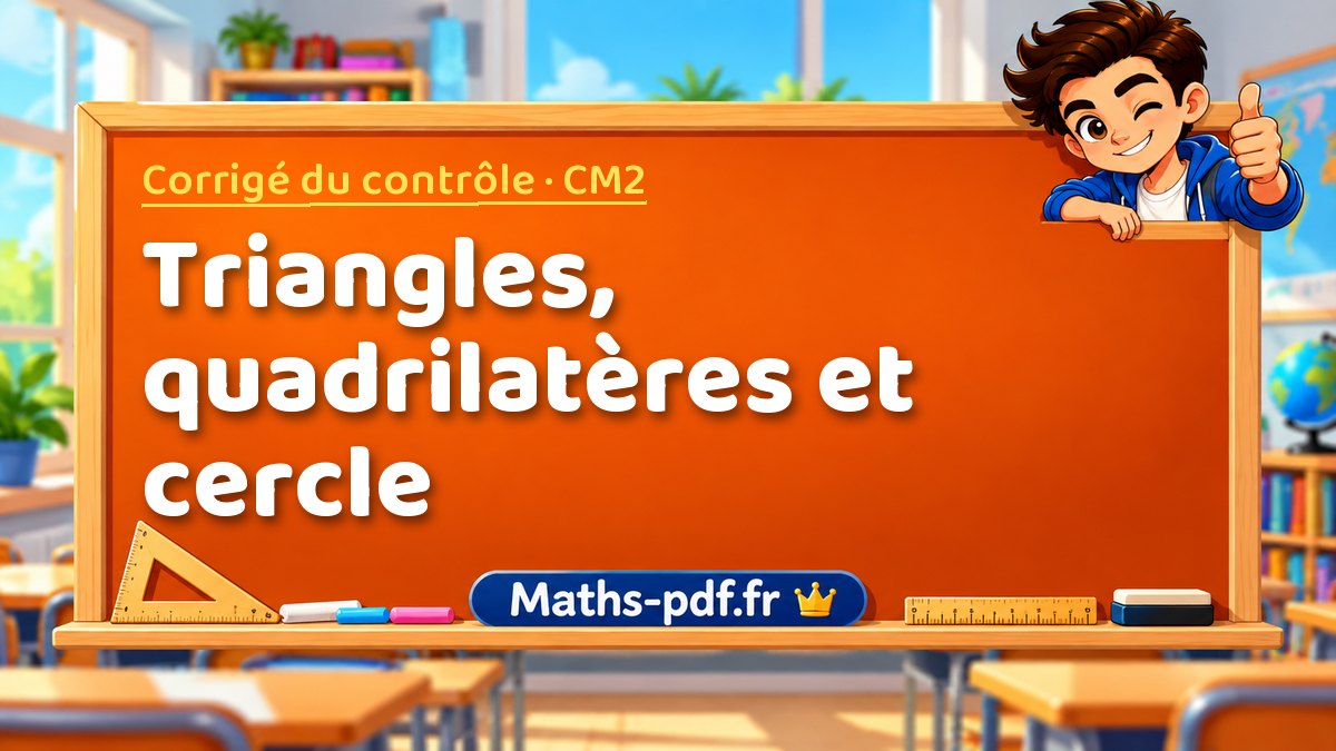 Triangles, quadrilatères et cercle – Corrigé de contrôle de maths niveau CM2 sur Maths-pdf.fr