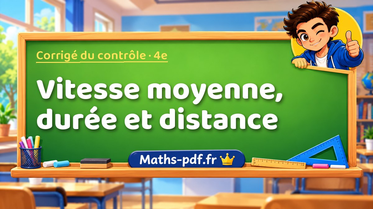 Vitesse moyenne, durée et distance – Corrigé de contrôle de maths niveau 4e sur Maths-pdf.fr