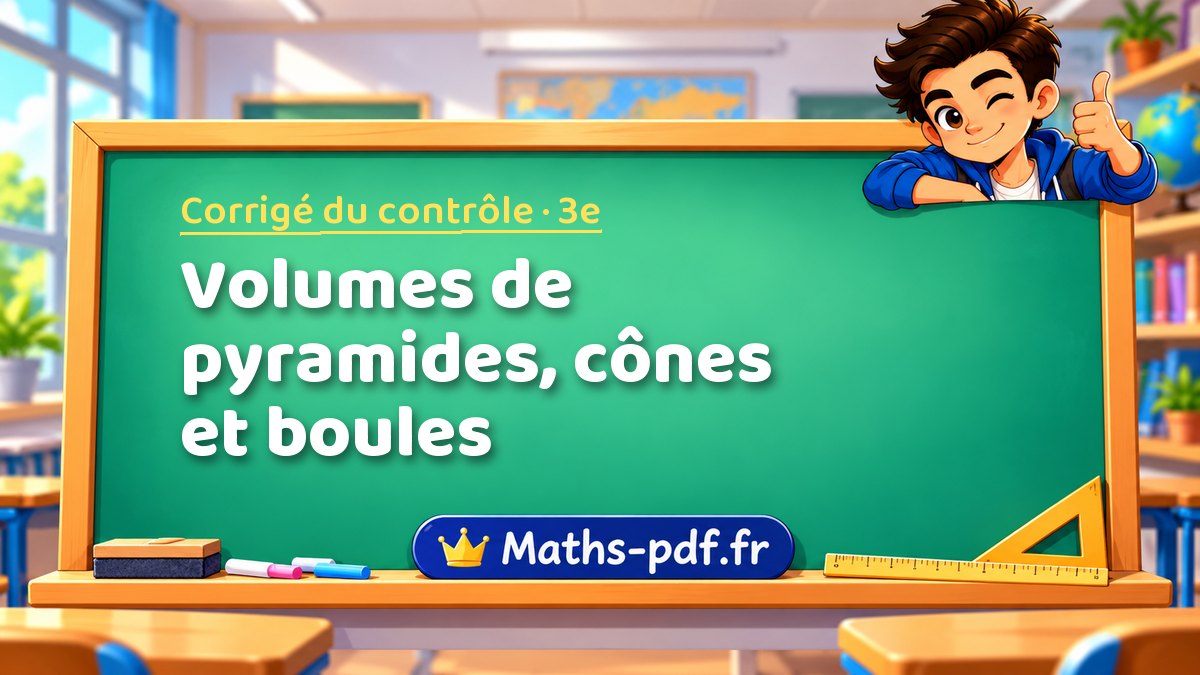Volumes de pyramides, cônes et boules – Corrigé de contrôle de maths niveau 3e sur Maths-pdf.fr