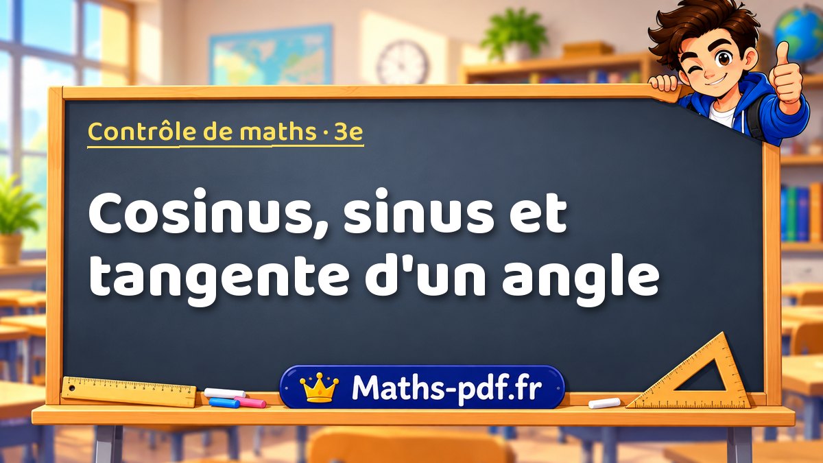 Cosinus, sinus et tangente d'un angle – Contrôle de maths niveau 3e sur Maths-pdf.fr