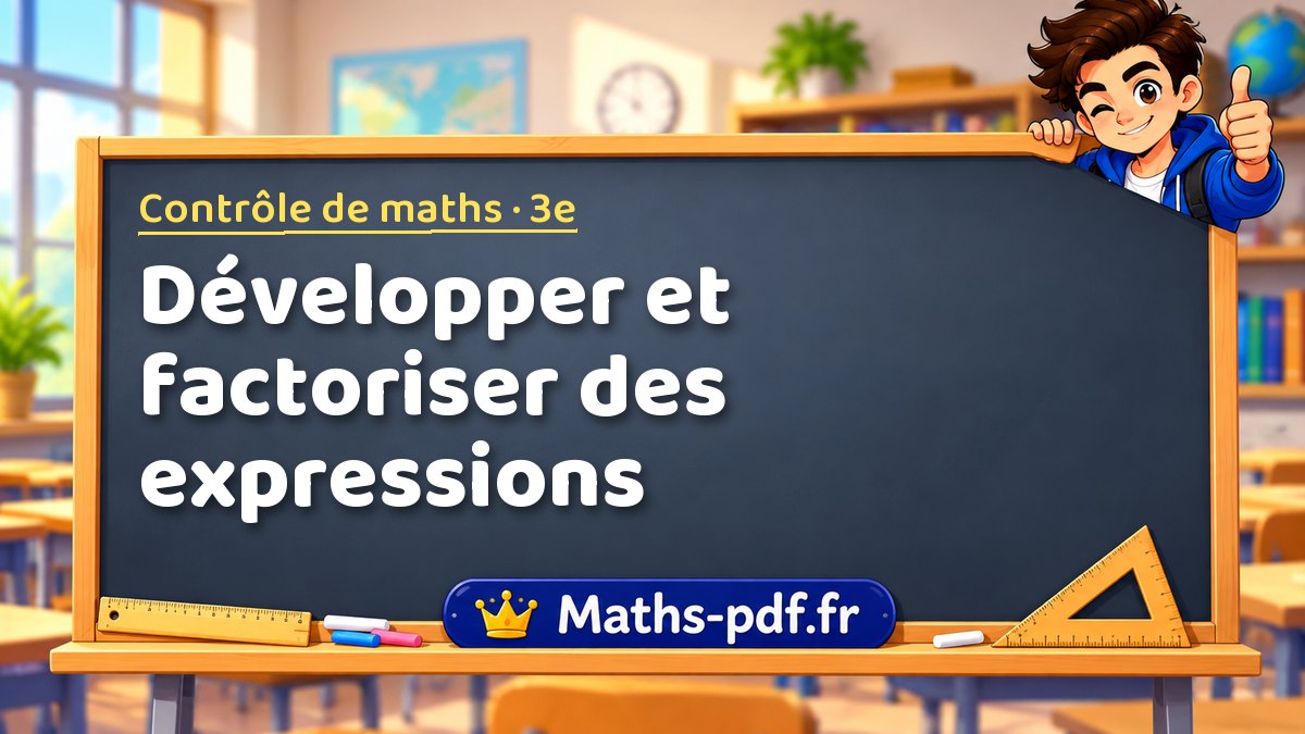 Développer et factoriser des expressions – Contrôle de maths niveau 3e sur Maths-pdf.fr