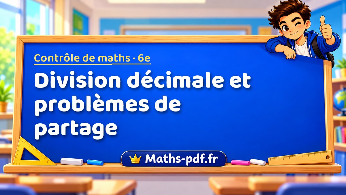 Division décimale et problèmes de partage – Contrôle de maths niveau 6e sur Maths-pdf.fr