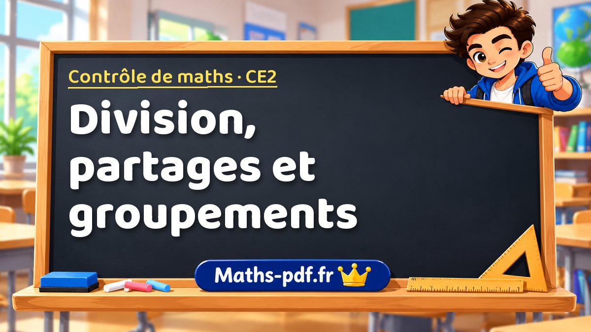 Division, partages et groupements – Contrôle de maths niveau CE2 sur Maths-pdf.fr