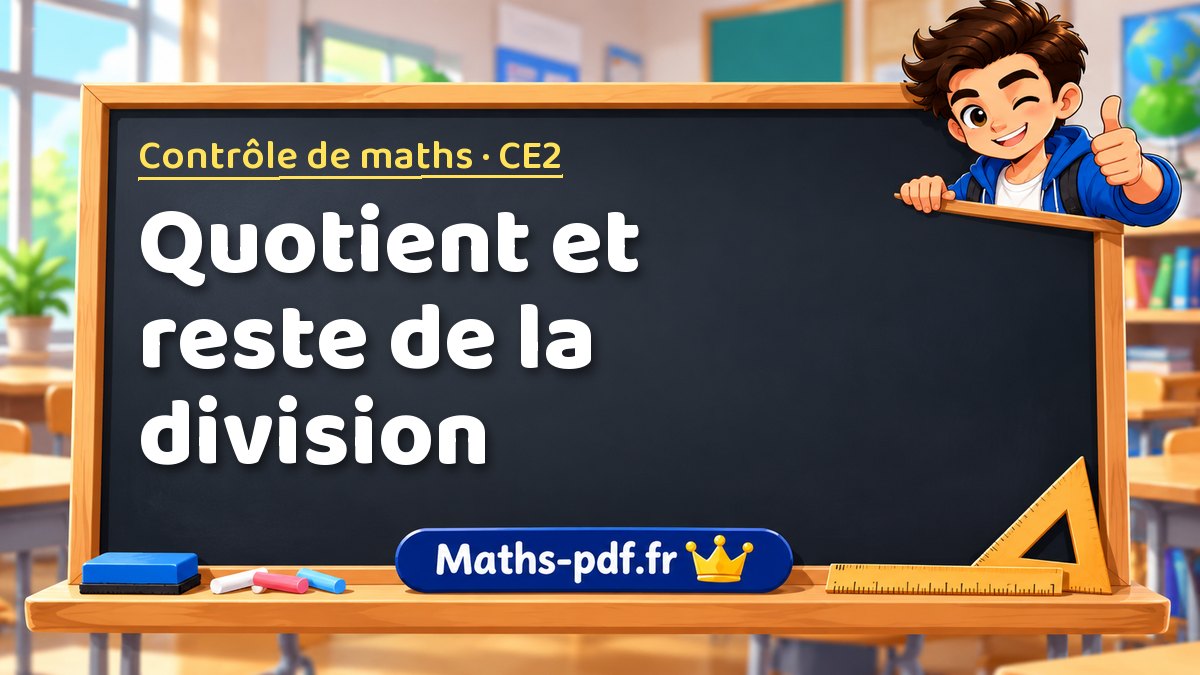 Quotient et reste de la division – Contrôle de maths niveau CE2 sur Maths-pdf.fr