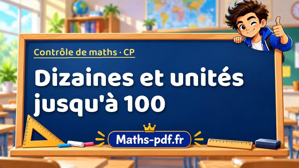 Dizaines et unités jusqu'à 100 – Contrôle de maths niveau CP sur Maths-pdf.fr