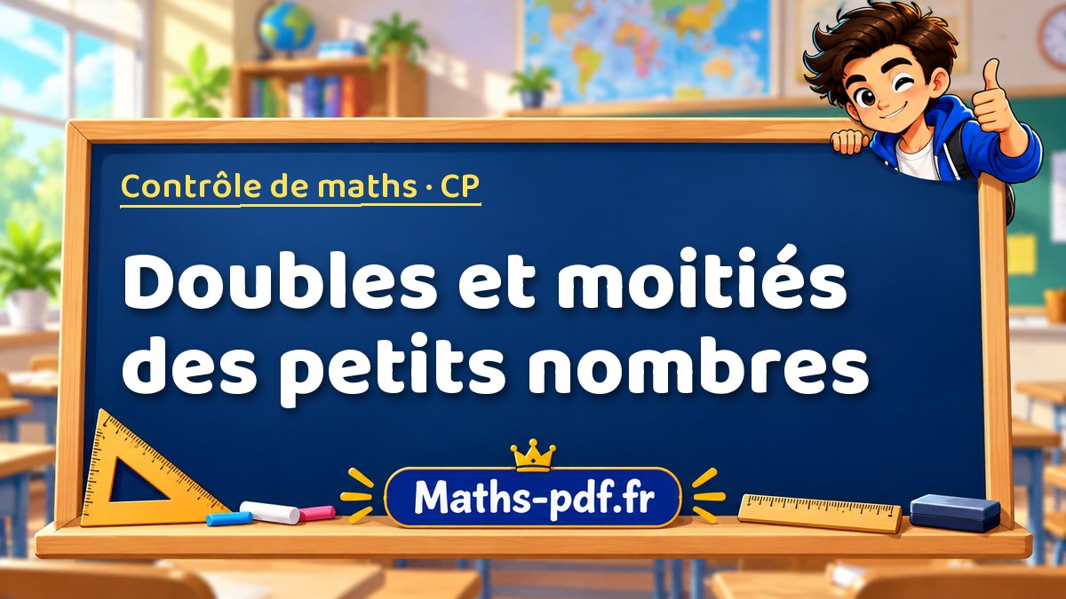 Doubles et moitiés des petits nombres – Contrôle de maths niveau CP sur Maths-pdf.fr