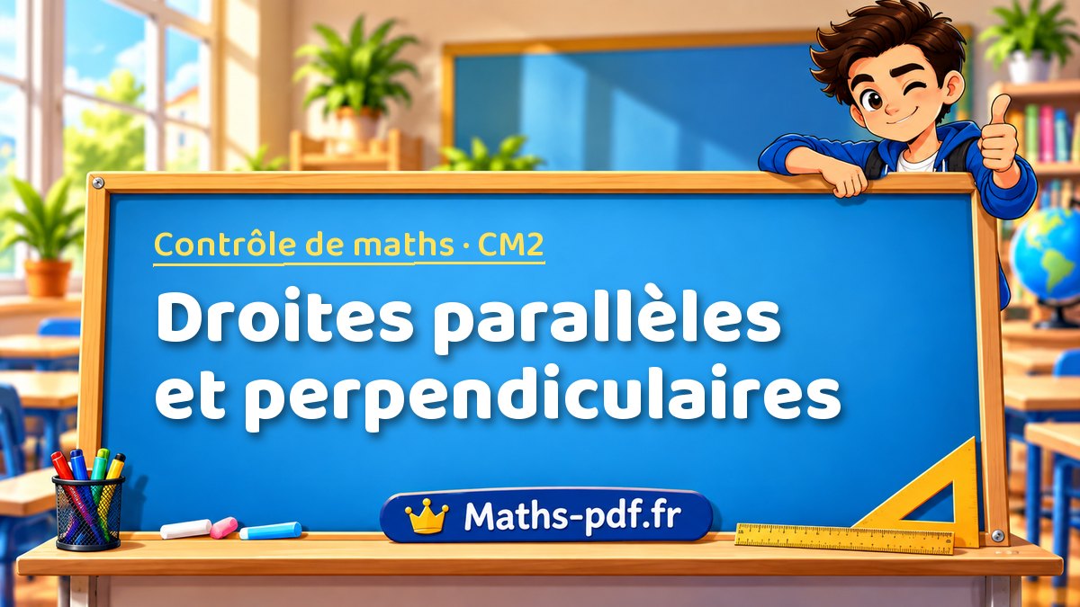 Droites parallèles et perpendiculaires – Contrôle de maths niveau CM2 sur Maths-pdf.fr