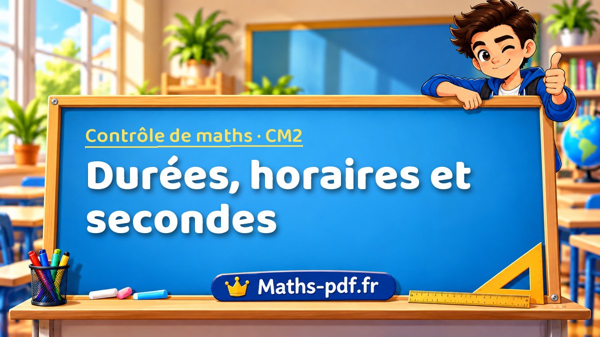 Durées, horaires et secondes – Contrôle de maths niveau CM2 sur Maths-pdf.fr
