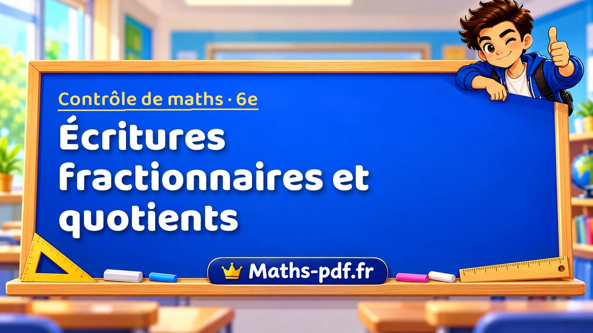 Écritures fractionnaires et quotients – Contrôle de maths niveau 6e sur Maths-pdf.fr
