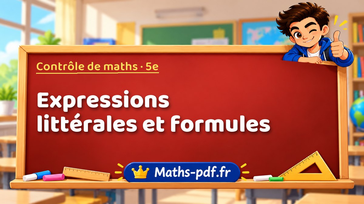 Expressions littérales et formules – Contrôle de maths niveau 5e sur Maths-pdf.fr