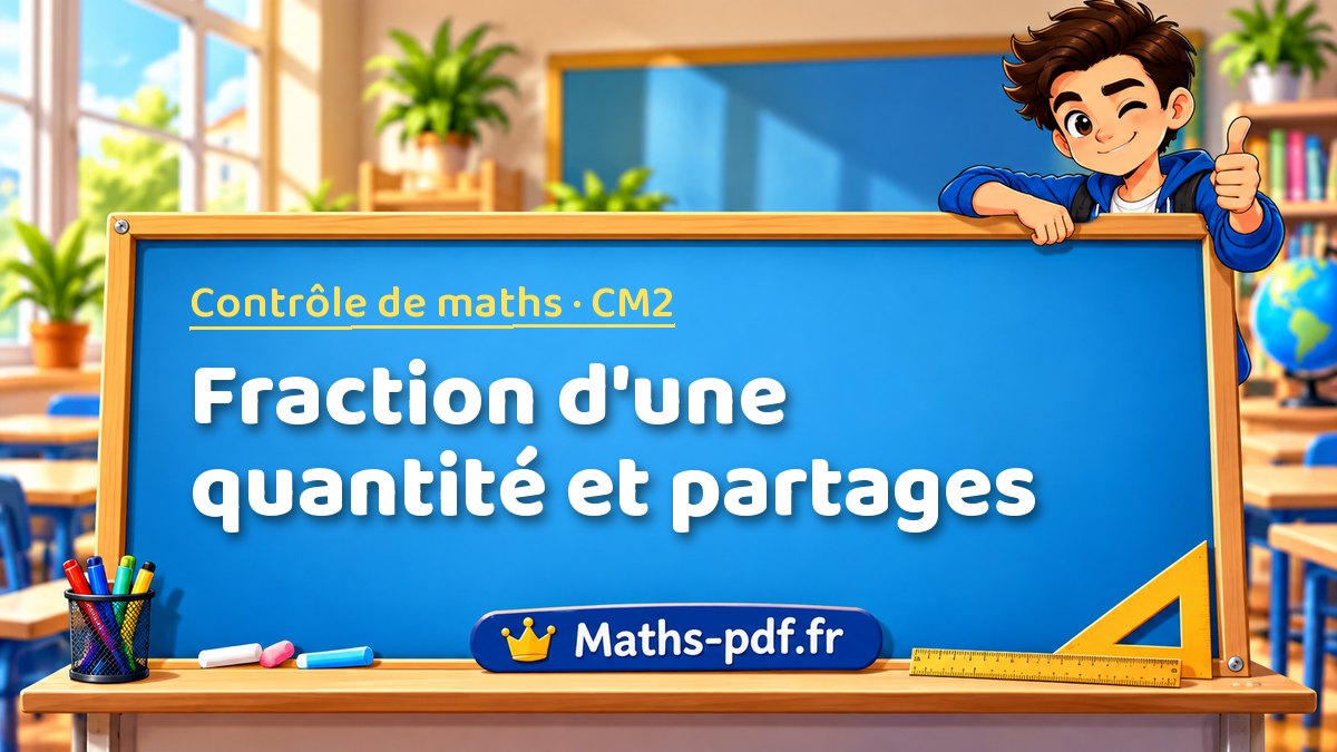 Fraction d'une quantité et partages – Contrôle de maths niveau CM2 sur Maths-pdf.fr