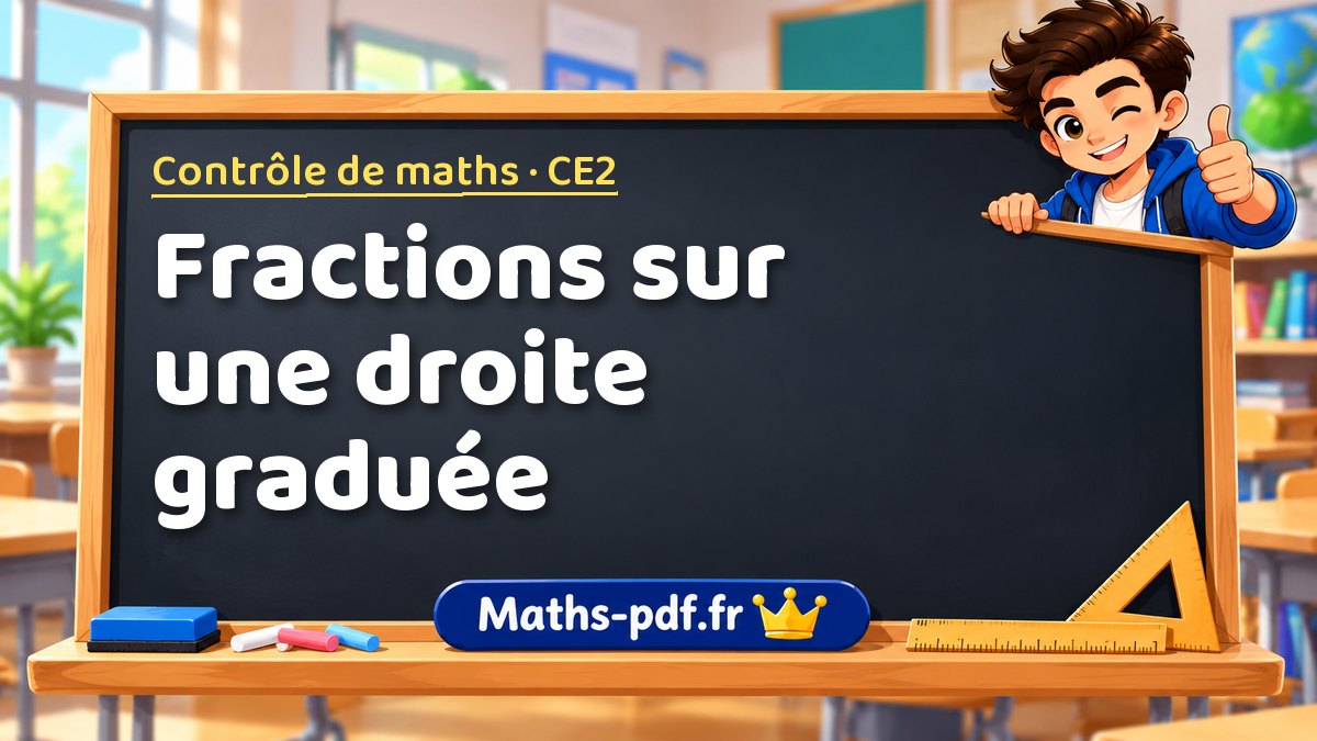 Fractions sur une droite graduée – Contrôle de maths niveau CE2 sur Maths-pdf.fr