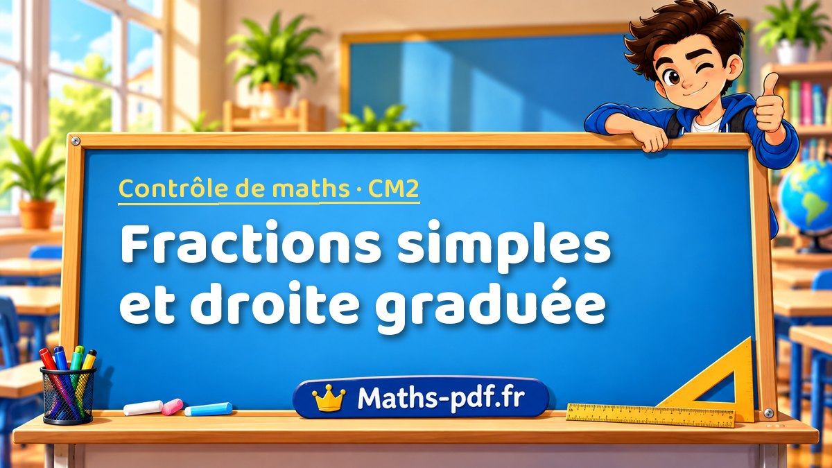 Fractions simples et droite graduée – Contrôle de maths niveau CM2 sur Maths-pdf.fr