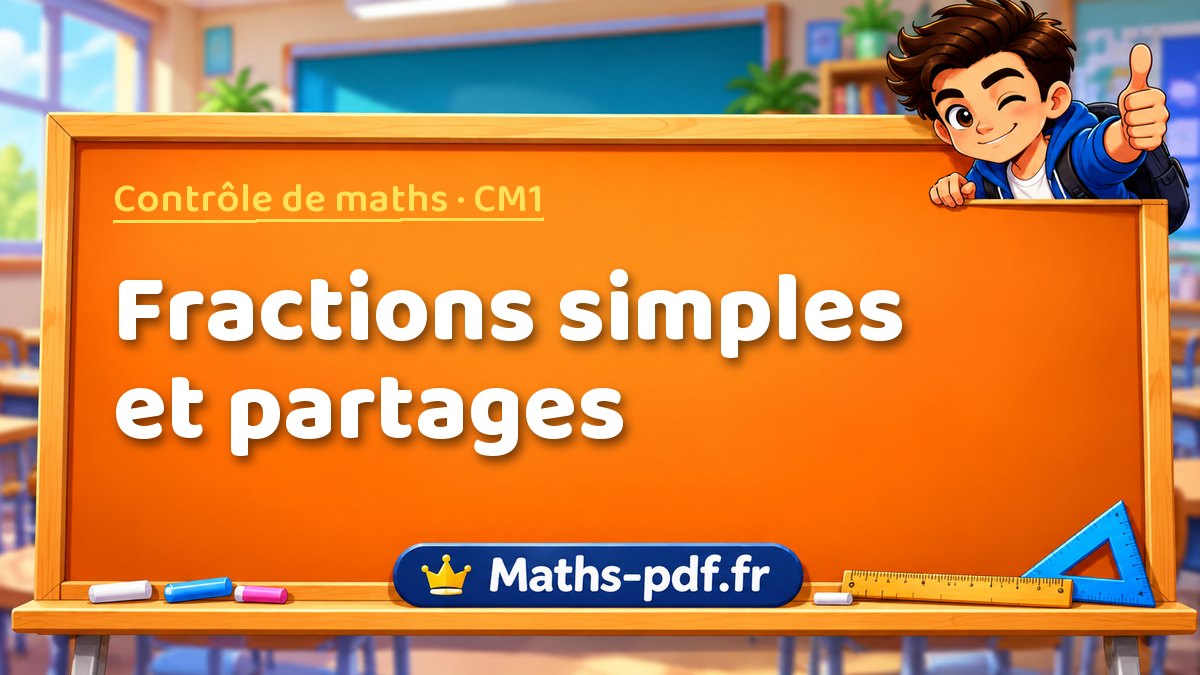 Fractions simples et partages – Contrôle de maths niveau CM1 sur Maths-pdf.fr