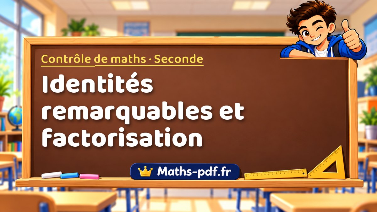Identités remarquables et factorisation – Contrôle de maths niveau Seconde sur Maths-pdf.fr
