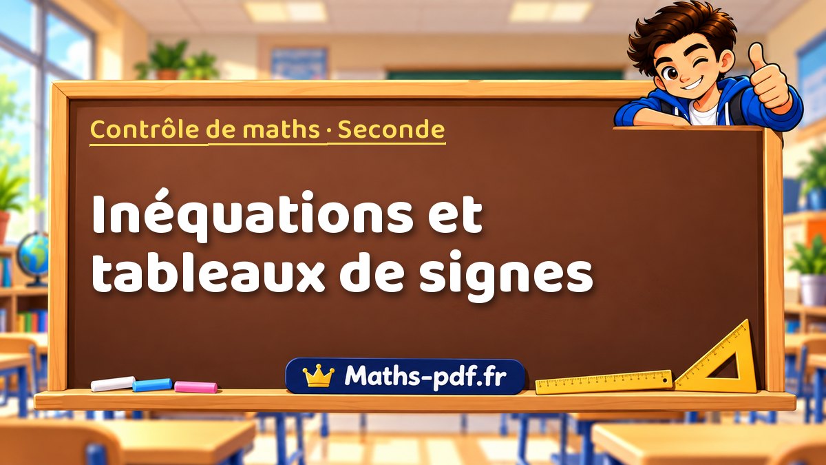 Inéquations et tableaux de signes – Contrôle de maths niveau Seconde sur Maths-pdf.fr