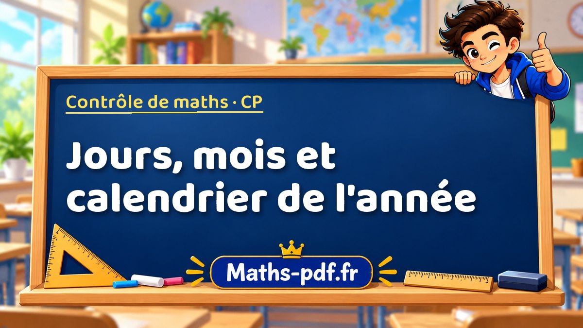 Jours, mois et calendrier de l'année – Contrôle de maths niveau CP sur Maths-pdf.fr