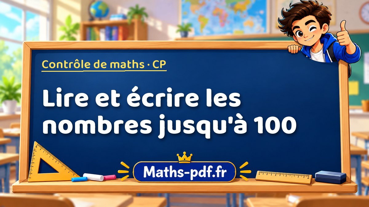 Lire et écrire les nombres jusqu'à 100 – Contrôle de maths niveau CP sur Maths-pdf.fr