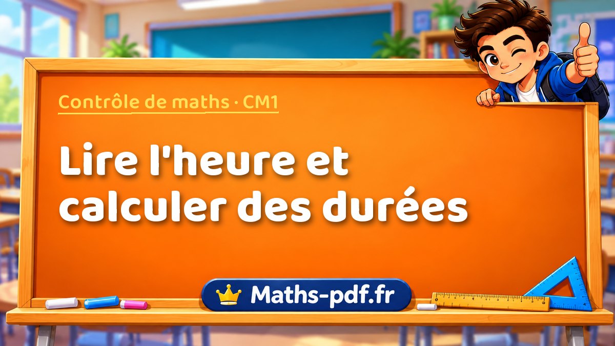 Lire l'heure et calculer des durées – Contrôle de maths niveau CM1 sur Maths-pdf.fr