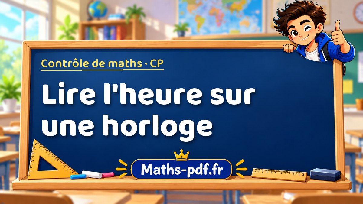 Lire l'heure sur une horloge – Contrôle de maths niveau CP sur Maths-pdf.fr