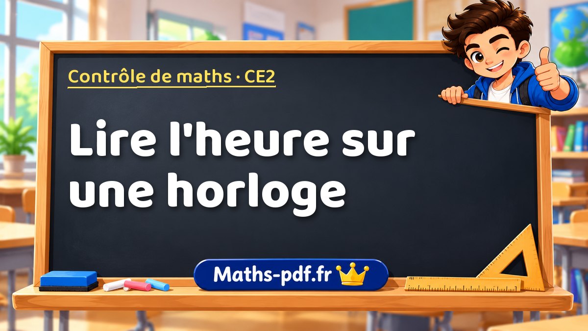 Lire l'heure sur une horloge – Contrôle de maths niveau CE2 sur Maths-pdf.fr