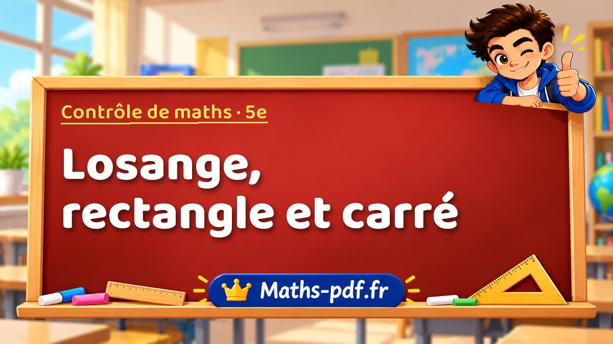Losange, rectangle et carré – Contrôle de maths niveau 5e sur Maths-pdf.fr