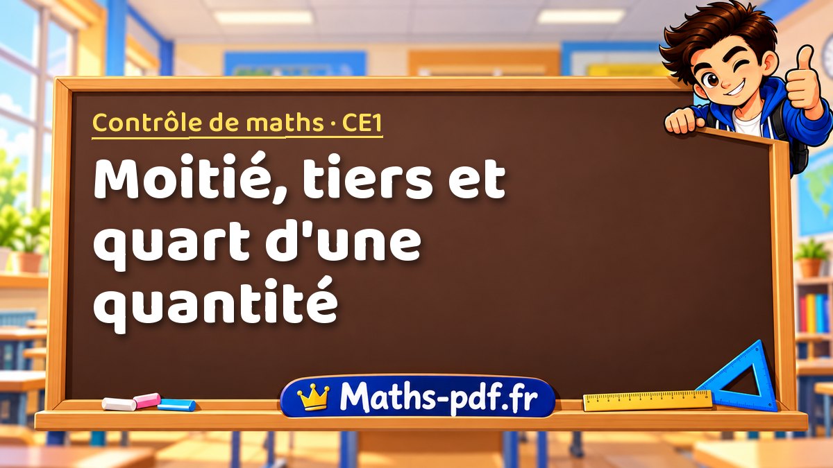 Moitié, tiers et quart d'une quantité – Contrôle de maths niveau CE1 sur Maths-pdf.fr