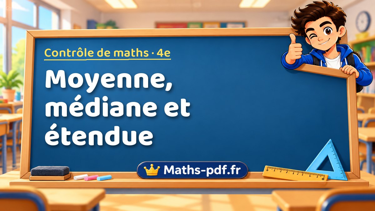 Moyenne, médiane et étendue – Contrôle de maths niveau 4e sur Maths-pdf.fr