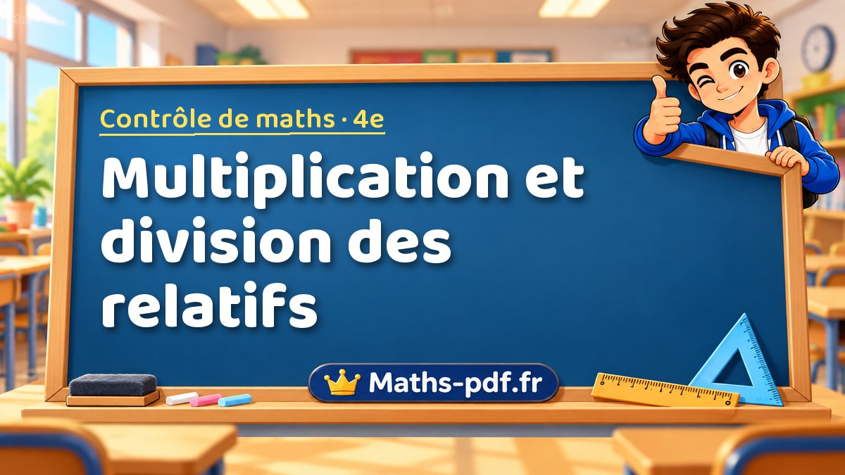 Multiplication et division des relatifs – Contrôle de maths niveau 4e sur Maths-pdf.fr