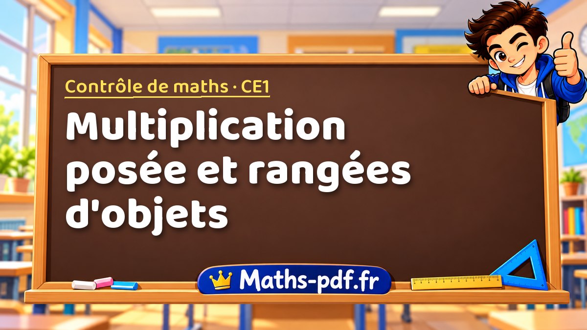 Multiplication posée et rangées d'objets – Contrôle de maths niveau CE1 sur Maths-pdf.fr