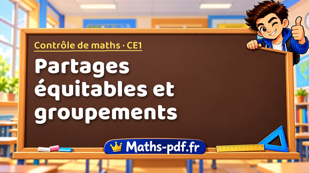Partages équitables et groupements – Contrôle de maths niveau CE1 sur Maths-pdf.fr