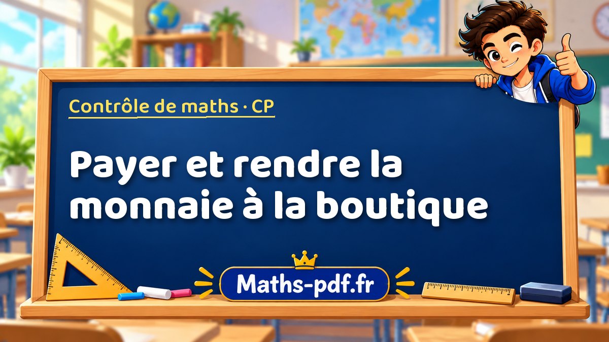 Payer et rendre la monnaie à la boutique – Contrôle de maths niveau CP sur Maths-pdf.fr