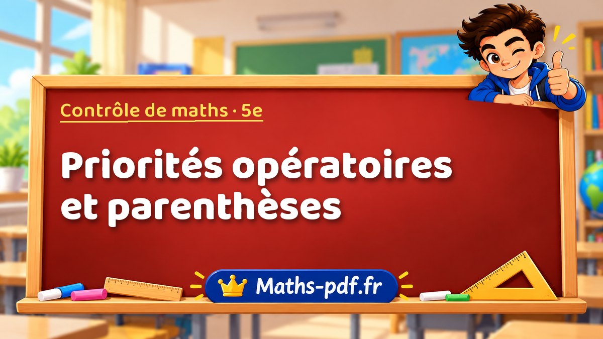 Priorités opératoires et parenthèses – Contrôle de maths niveau 5e sur Maths-pdf.fr