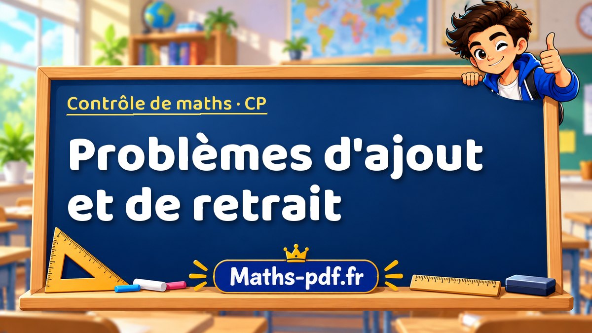 Problèmes d'ajout et de retrait – Contrôle de maths niveau CP sur Maths-pdf.fr