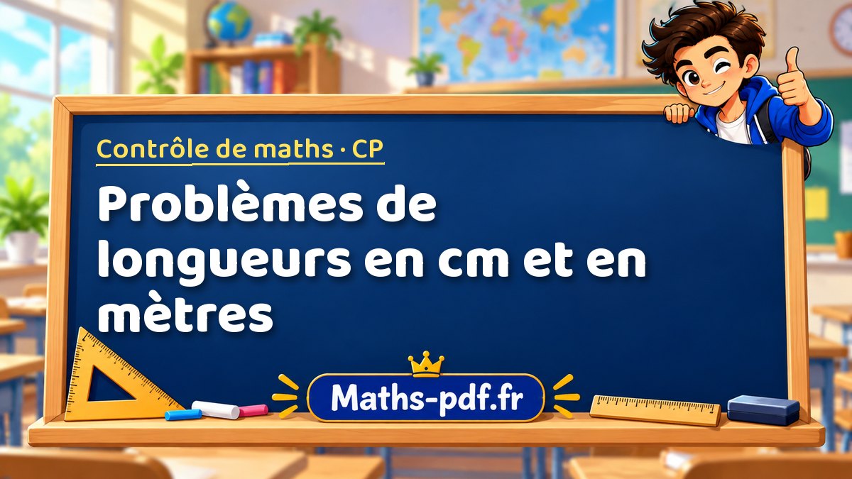 Problèmes de longueurs en cm et en mètres – Contrôle de maths niveau CP sur Maths-pdf.fr