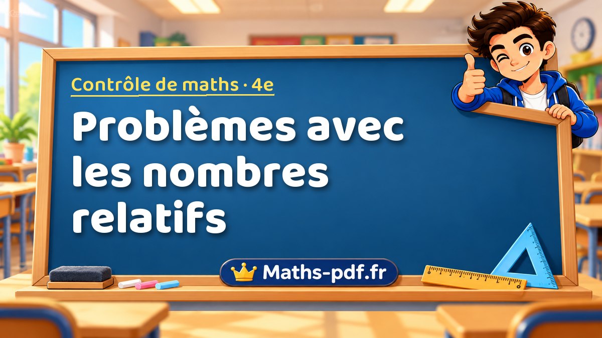 Problèmes avec les nombres relatifs – Contrôle de maths niveau 4e sur Maths-pdf.fr