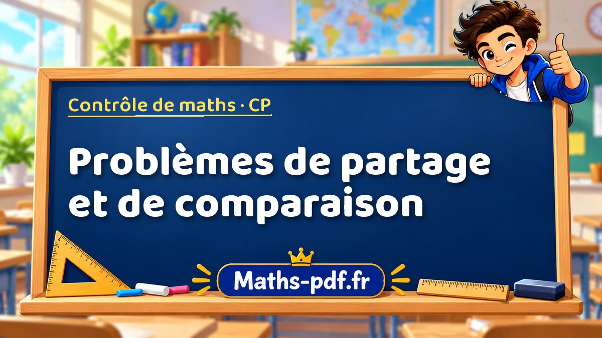 Problèmes de partage et de comparaison – Contrôle de maths niveau CP sur Maths-pdf.fr